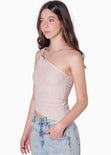Blusa de un solo hombro color beige para mujer - Flashy