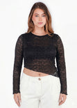 Blusa en encaje con manga campana y ruedo asimetrico - SEGOVIA.NEGRO