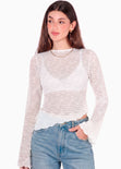Blusa en encaje con manga campana y ruedo asimetrico - GALAPAGOS