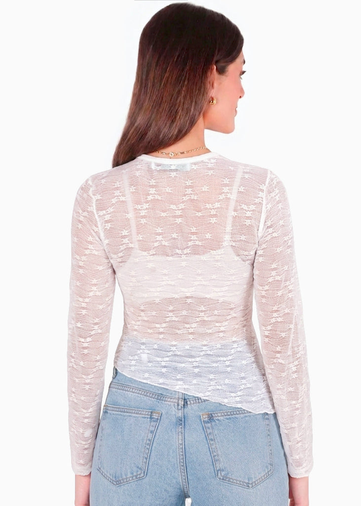 Blusa en encaje con manga campana y ruedo asimetrico - GALAPAGOS
