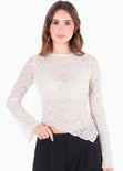 Blusa en encaje con manga campana y ruedo asimétrico - SEGOVIA.MARFIL