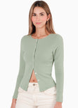 Blusa en rib con vivo en contraste en escote color verde para mujer - Flashy