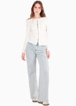 Blusa en rib con vivo en contraste en escote color blanco, marfil para mujer - Flashy