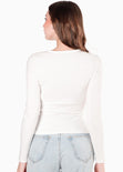 Blusa en rib con vivo en contraste en escote color blanco, marfil para mujer - Flashy