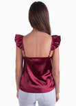 Blusa en tela satinada con boleros en tiras color vino para mujer - Flashy