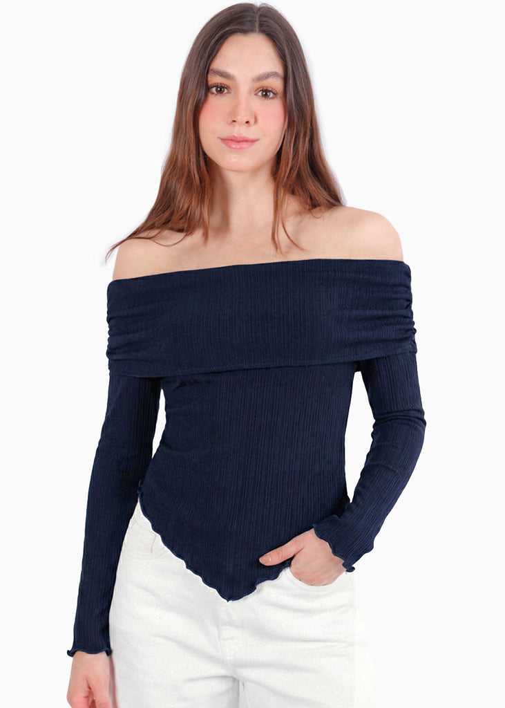 Blusa escote campesino con recogido en fajon - ANTURIO.AZUL