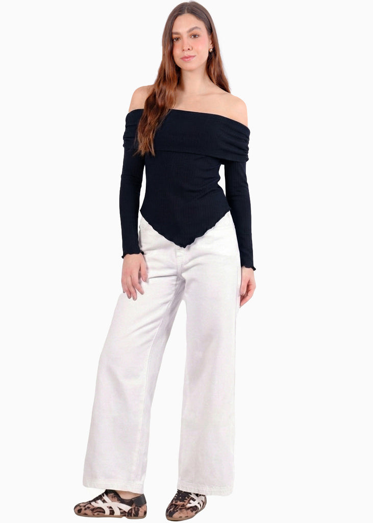 Blusa escote campesino con recogido en fajon - ANTURIO.AZUL