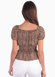 Blusa estampada de animal print con mangas abullonadas color café para mujer - Flashy