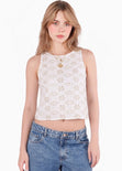 Blusa halter tejida flores con anudado en espalda - GALICIA.MARFIL