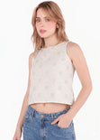 Blusa halter tejida flores con anudado en espalda - GALICIA.MARFIL
