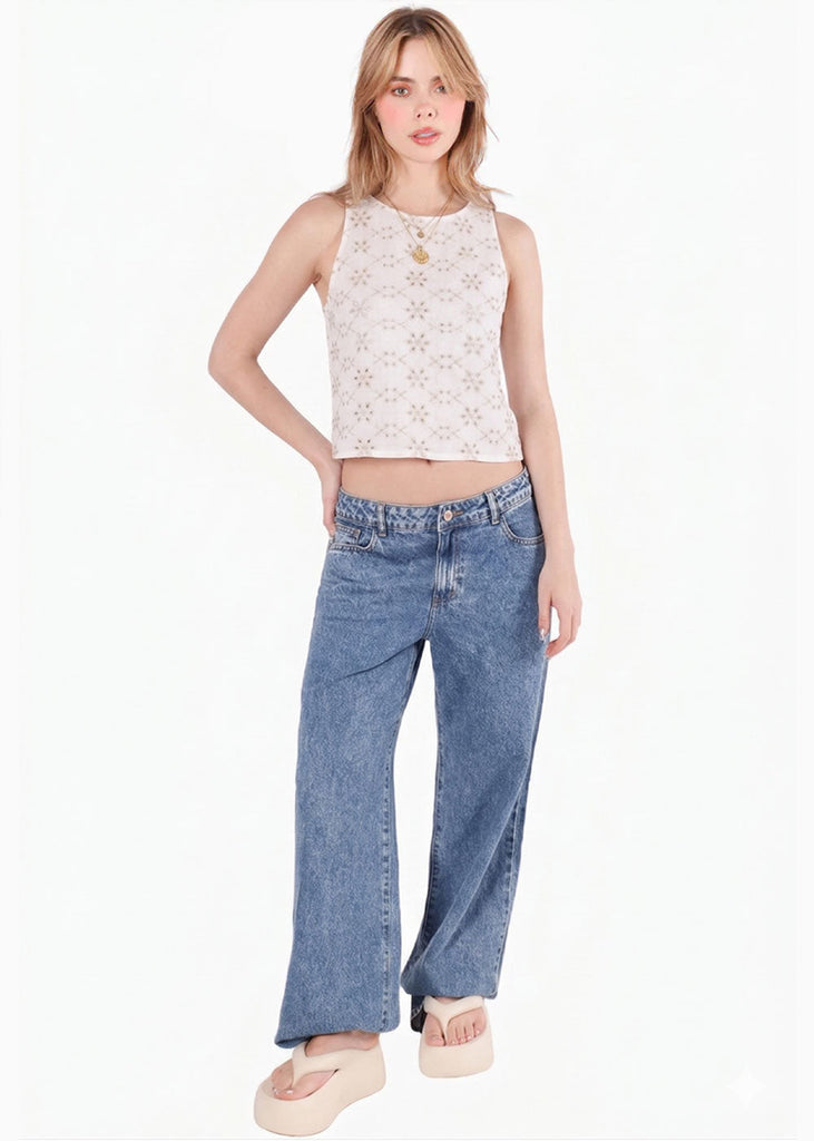 Blusa halter tejida flores con anudado en espalda - GALICIA.MARFIL