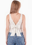 Blusa halter tejida flores con anudado en espalda - GALICIA.MARFIL