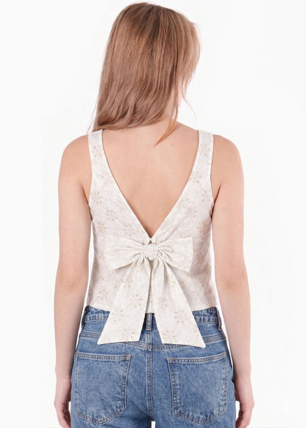 Blusa halter tejida flores con anudado en espalda - GALICIA.MARFIL