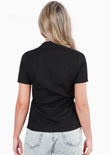 Blusa manga corta con botones y cuello color negro para mujer - Flashy