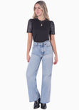 Blusa manga corta con brillo en mangas color negro para mujer - Flashy