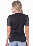 Blusa manga corta con brillo en mangas color negro para mujer - Flashy