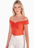 Blusa manga corta con escote off shoulder color naranja para mujer - Flashy