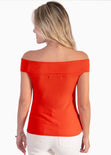 Blusa manga corta con escote off shoulder color naranja para mujer - Flashy