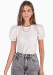 Blusa manga corta con mangas embombadas color blanco para mujer - Flashy