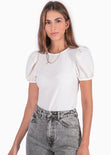 Blusa manga corta con mangas embombadas color blanco para mujer - Flashy