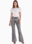 Blusa manga corta con mangas embombadas color blanco para mujer - Flashy