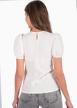 Blusa manga corta con mangas embombadas color blanco para mujer - Flashy