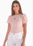 Blusa manga corta con mangas embombadas color rosado para mujer - Flashy