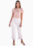 Blusa manga corta con mangas embombadas color rosado para mujer - Flashy