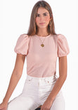 Blusa manga corta con mangas embombadas color rosado para mujer - Flashy
