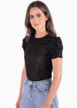 Blusa manga corta con mangas embombadas color negro para mujer - Flashy
