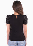 Blusa manga corta con mangas embombadas color negro para mujer - Flashy