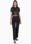 Blusa manga corta con recogido en costados color negro para mujer - Flashy