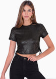 Blusa manga corta con recogido en costados color negro para mujer - Flashy