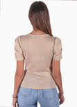 Blusa manga corta con recogido y escote en v para mujer - Flashy