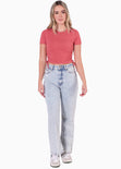 Blusa manga corta con recogidos en laterales color rosado para mujer - Flashy