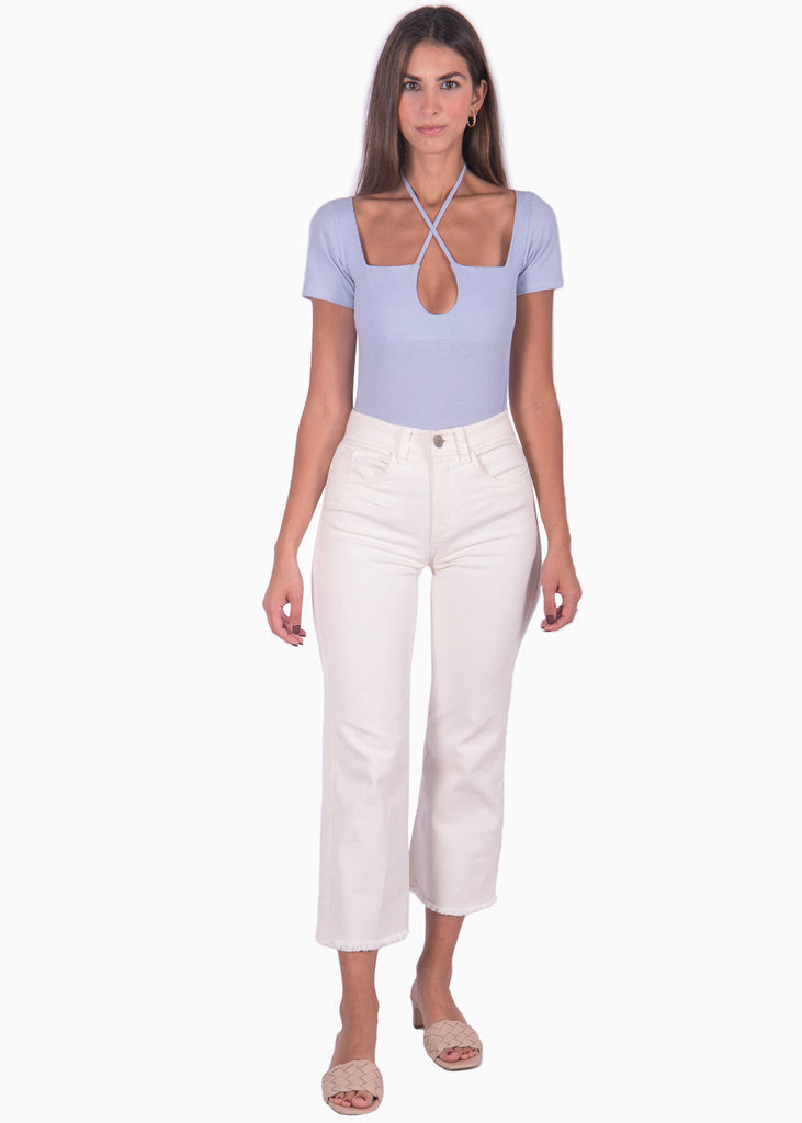 Blusa manga corta con tiras en escote color lila, morado para mujer - Flashy