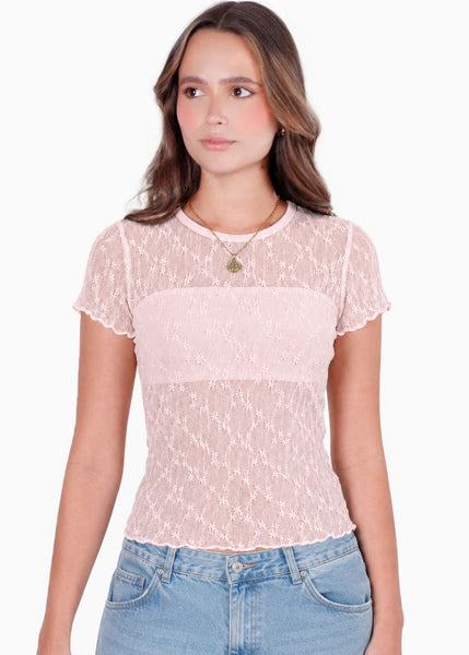 Blusa manga corta en encaje con top interno - RIVAS.ROSA