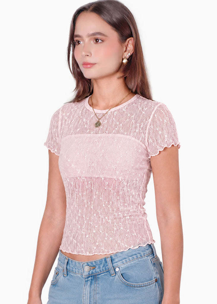 Blusa manga corta en encaje con top interno - RIVAS.ROSA