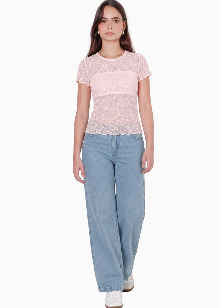 Blusa manga corta en encaje con top interno - RIVAS.ROSA