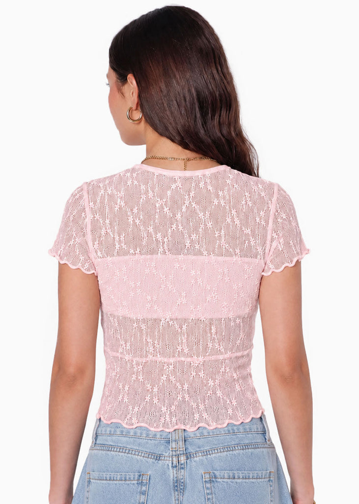 Blusa manga corta en encaje con top interno - RIVAS.ROSA