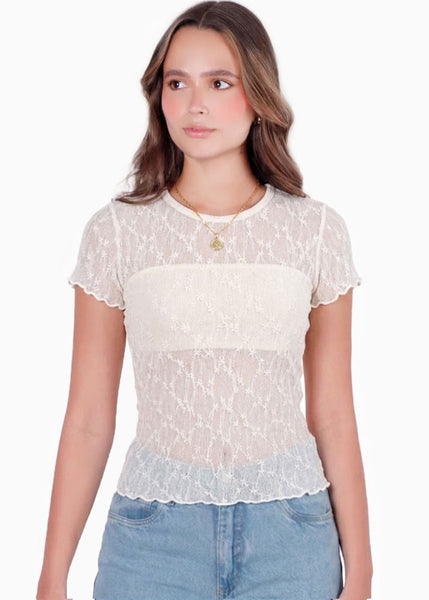 Blusa manga corta en encaje con top interno - RIVAS
