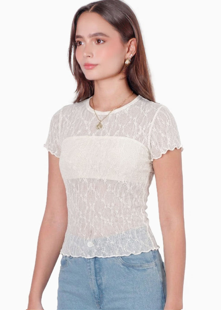 Blusa manga corta en encaje con top interno - RIVAS