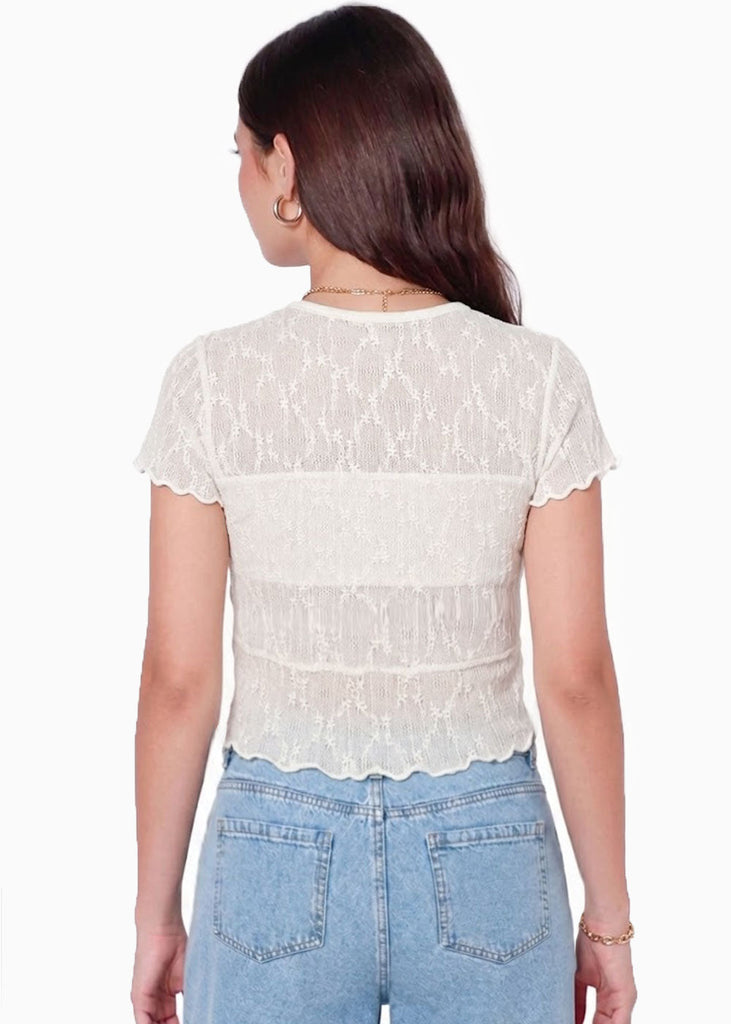 Blusa manga corta en encaje con top interno - RIVAS