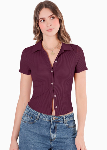 Blusa manga corta polo con cuello y perilla - ORQUIDEA.UVA