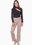 Blusa manga larga con abertura cut out en escote color negro para mujer - Flashy