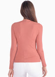 Blusa manga larga con abertura cut out en escote color terracota para mujer - Flashy