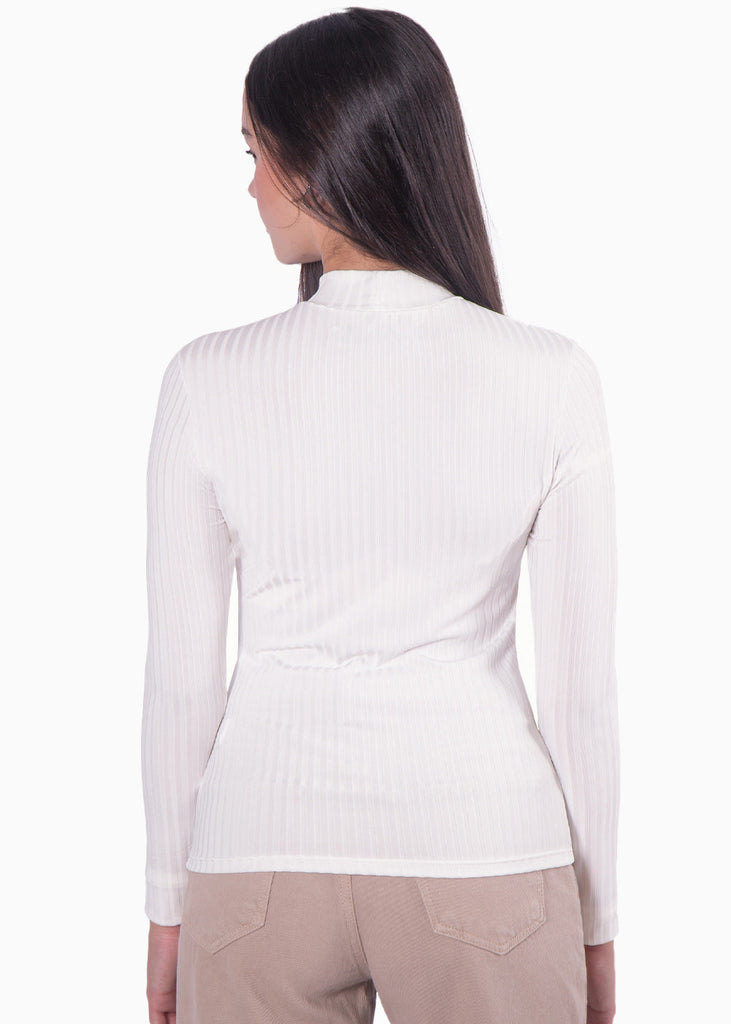 Blusa manga larga con abertura cut out en escote color blanco, marfil para mujer - Flashy