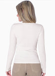Blusa manga larga con abertura cut out en escote color marfil para mujer - Flashy