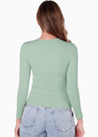 Blusa manga larga con abertura en escote color verde para mujer - Flashy