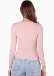 Blusa manga larga con abertura en escote color rosado para mujer - Flashy
